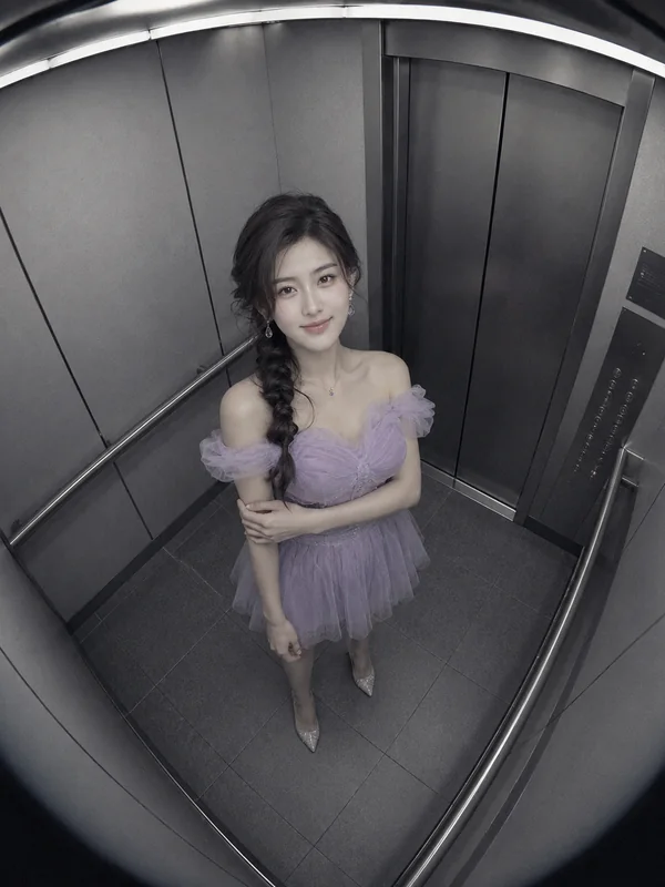 Adult-presenting fictional portrait for aipornfaceswap.com: elevator surveillance vintage portrait